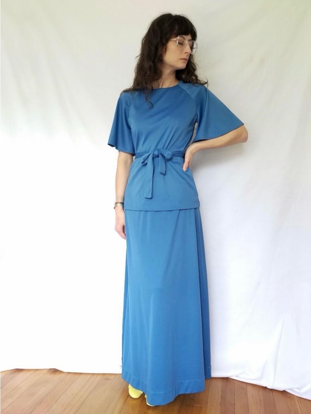 Vintage 1970s Blue Maxi Set